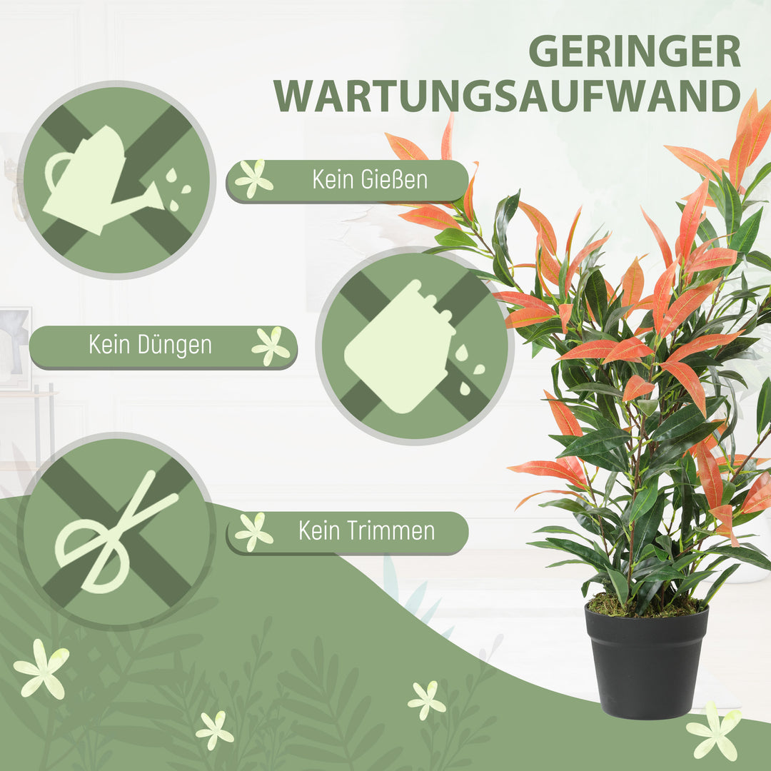 Kunstig Photinia 90 cm kunstig plante med 300 blade, justerbare grene, 45 x 45 x 90 cm, rød+grøn