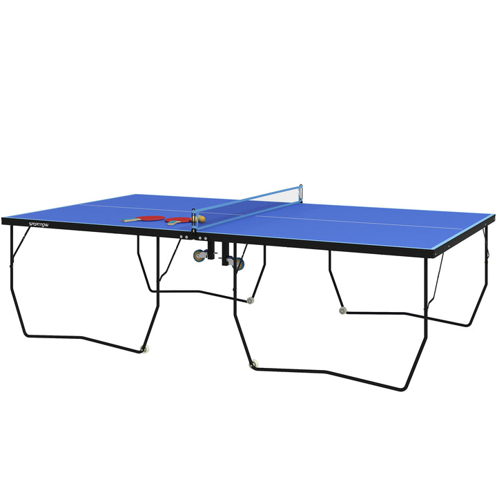 Bordtennisbord, foldbart, 8 hjul, pulverlakeret stålramme, mdf, 274 x 152,5 x 76 cm, blå