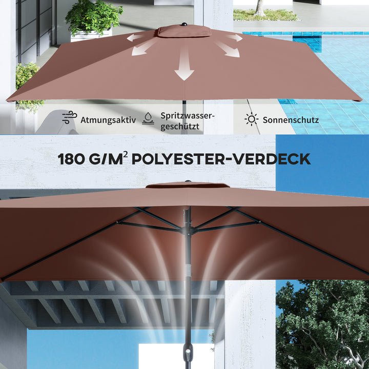Parasol 300 x 200 cm, vipbar balkonparasol med håndsving og beskyttelsesovertræk, brun
