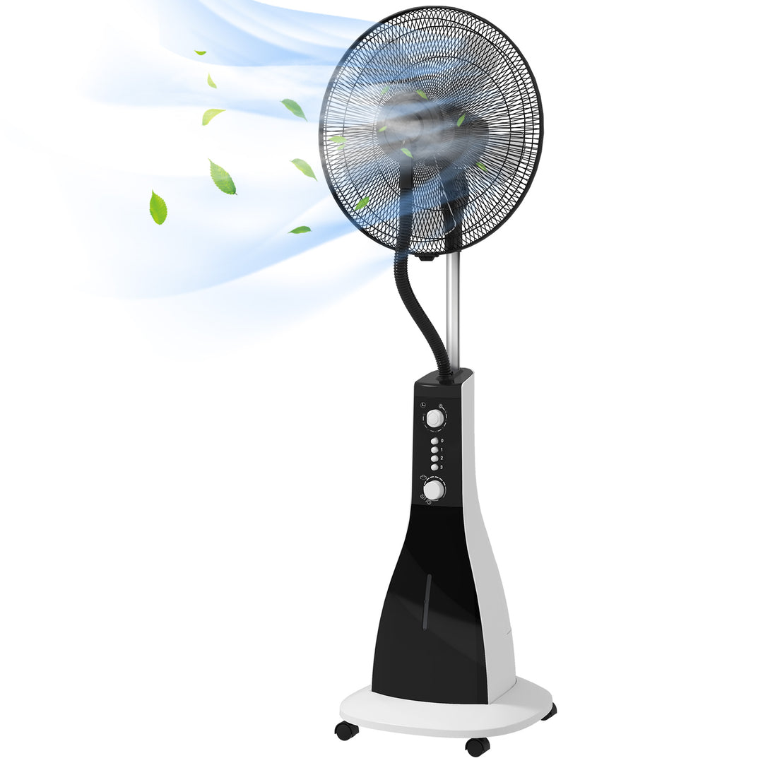 2-i-1 ventilator med luftfugter, 3 hastigheder, timerfunktion, 3L tank, 44,5 x 38,5 x 120 cm, sort