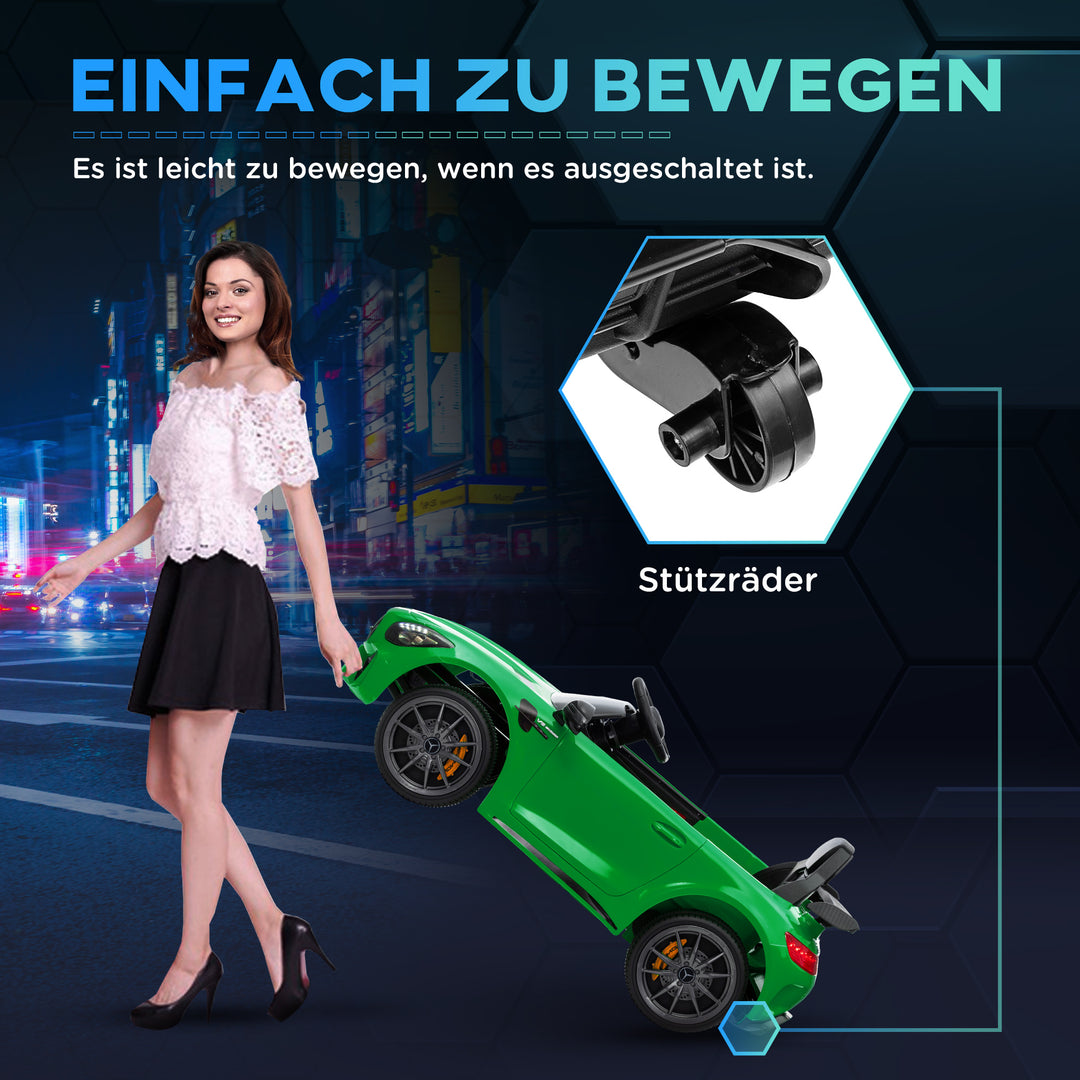 Elbil til børn, mercedes, 3-5 km/t, fjernbetjening, lys og musik, grøn