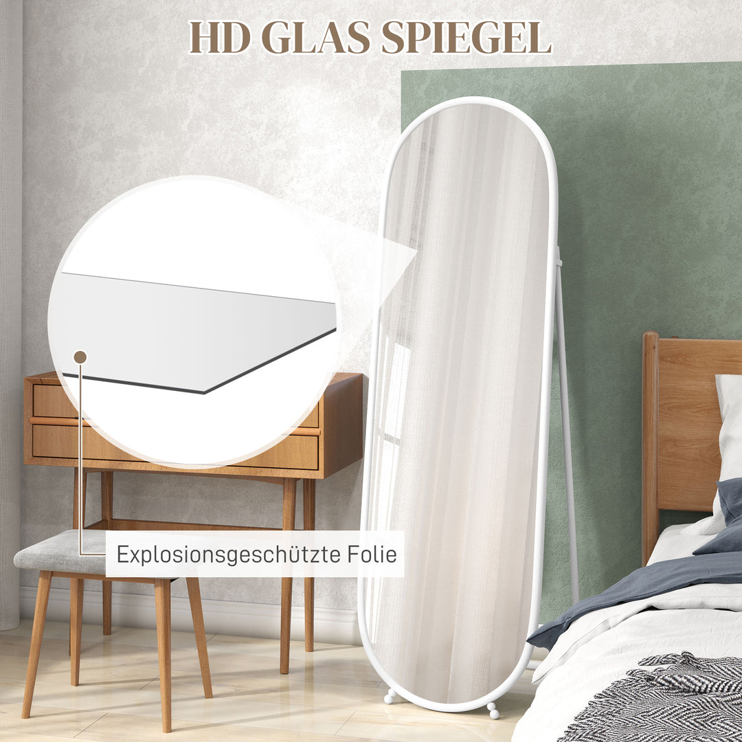 Helfigursspejl, oval form, fritstående, metalramme, 40x160cm, hvid