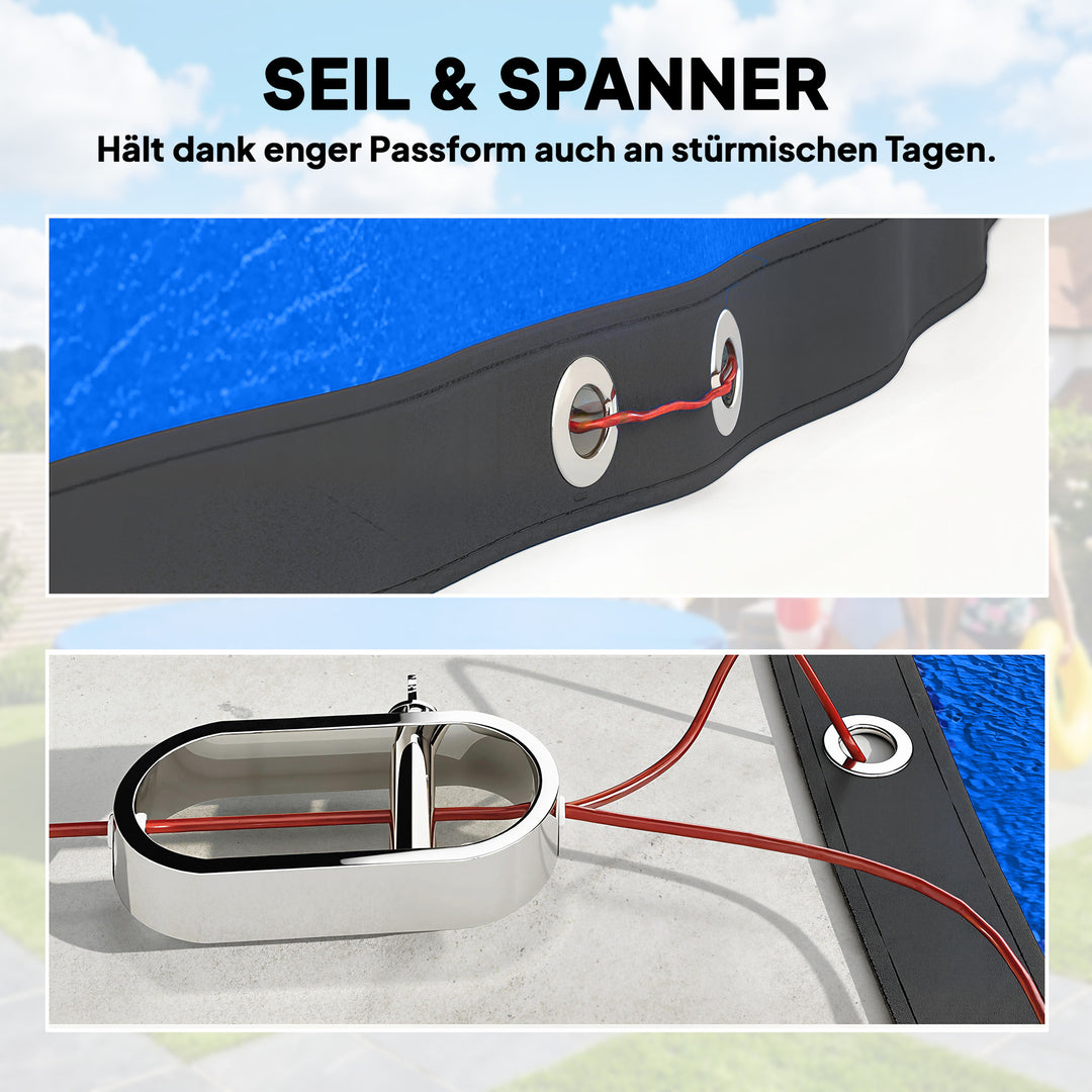 Rundt poolovertræk Ø 550 cm, støvtæt og vandtæt presenning med fastgørelsesline og strammer, til sommer og vinter, blå
