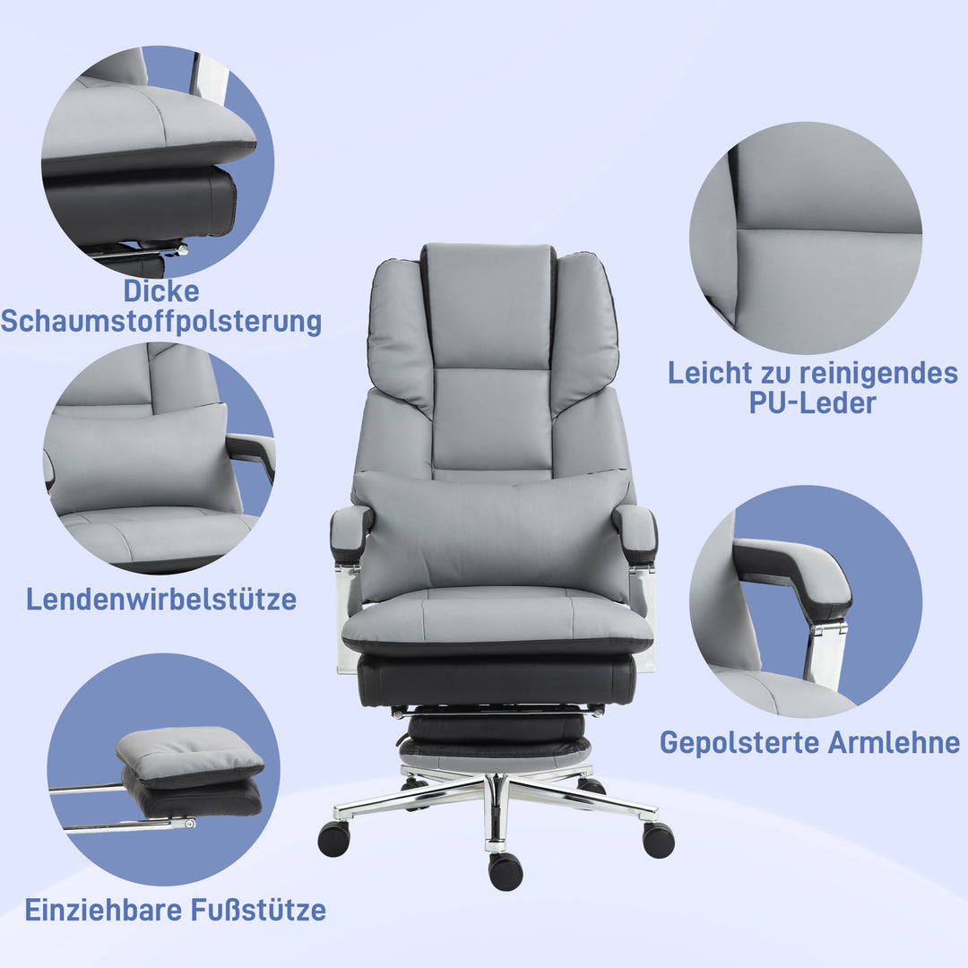 Kontorstol, ergonomisk, justerbar, 63x71x123-129cm, lysegrå/sort