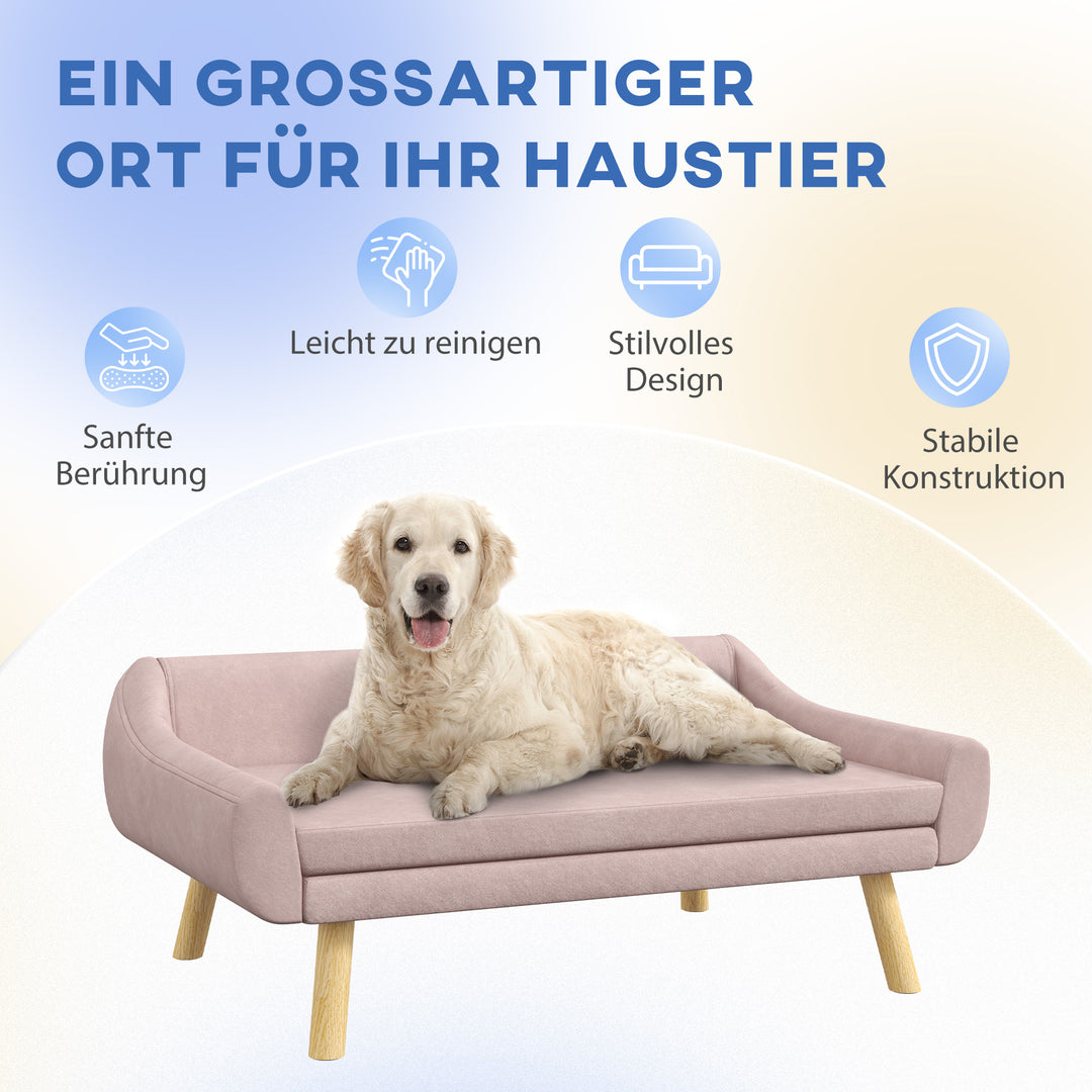 Kæledyrssofa hundesofa, skandinavisk design, aftagelig polstring, fløjlslook, 102 cm x 58,5 cm x 42,5 cm, pink + natur