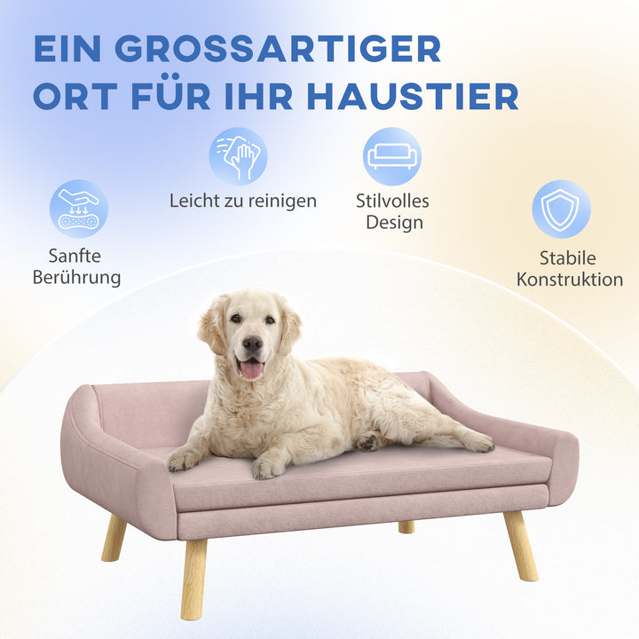 Kæledyrssofa hundesofa, skandinavisk design, aftagelig polstring, fløjlslook, 102 cm x 58,5 cm x 42,5 cm, pink + natur