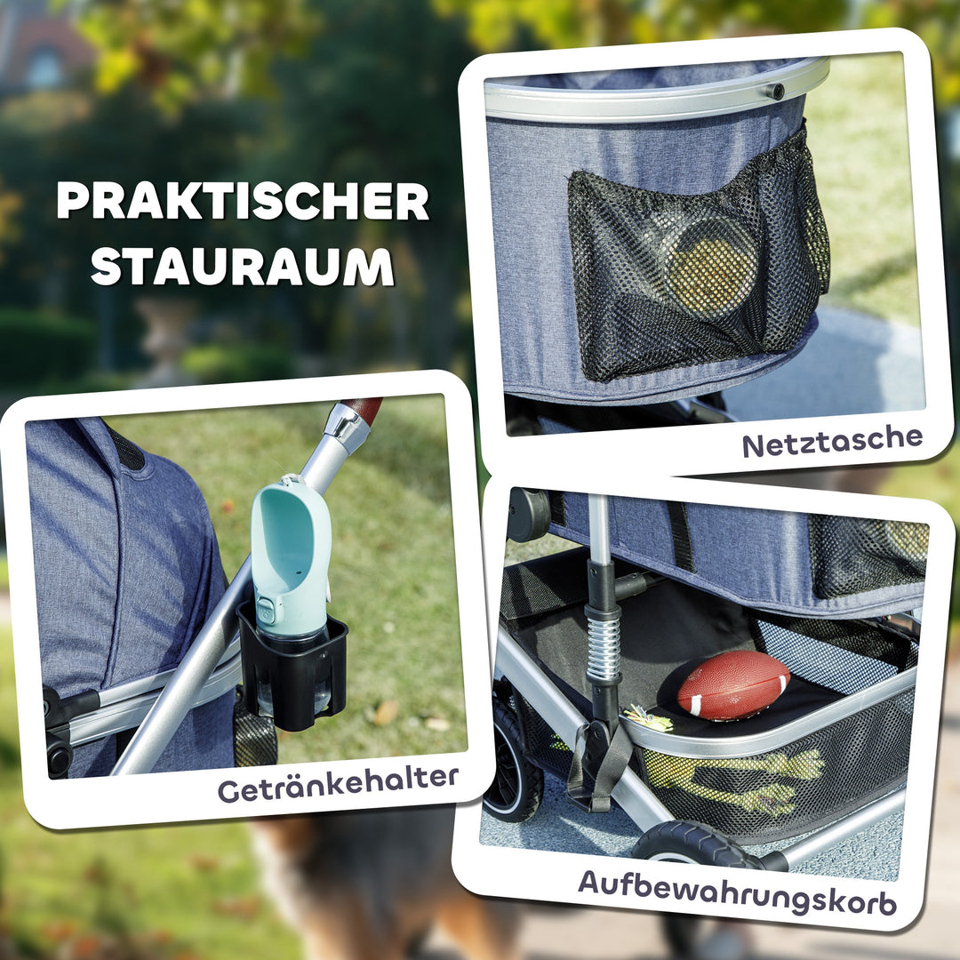 Hundeklapvogn 3 i 1 hundeklapvogn sammenklappelig til katte op til 10 kg katteklapvogn med pude kopholder mørkeblå