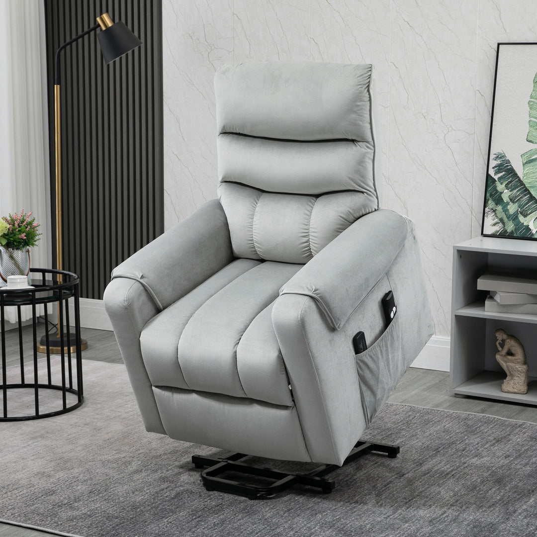Stående lænestol tv-stol med sovefunktion elektrisk tv-stol med lænefunktion fløjl polyester metalskum lysegrå 79 x 97 x 103 cm