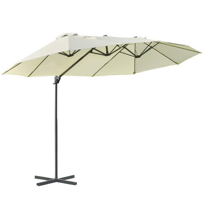 Dobbelt parasol hængeparasol dobbelt parasol med håndsving justerbar haveparasol solbeskyttelse metal cremehvid 440 x 270 x 250 cm