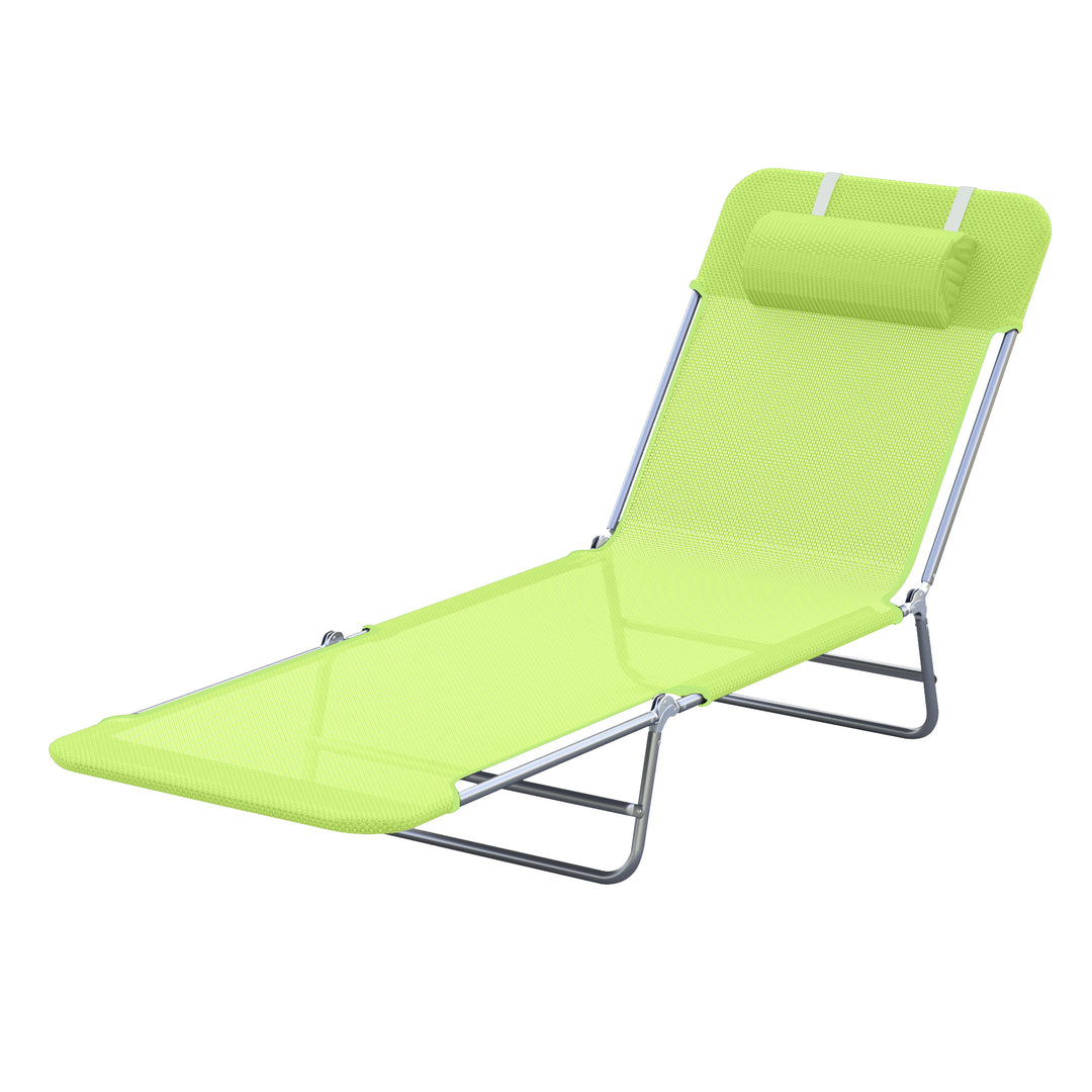 Sammenklappelig liggestol, havestol med nakkestøtte, justerbar liggestol med 5 positioner, campingstol, vægtkapacitet op til 120 kg, egnet til have, balkon og pool, 4 farver (grøn)