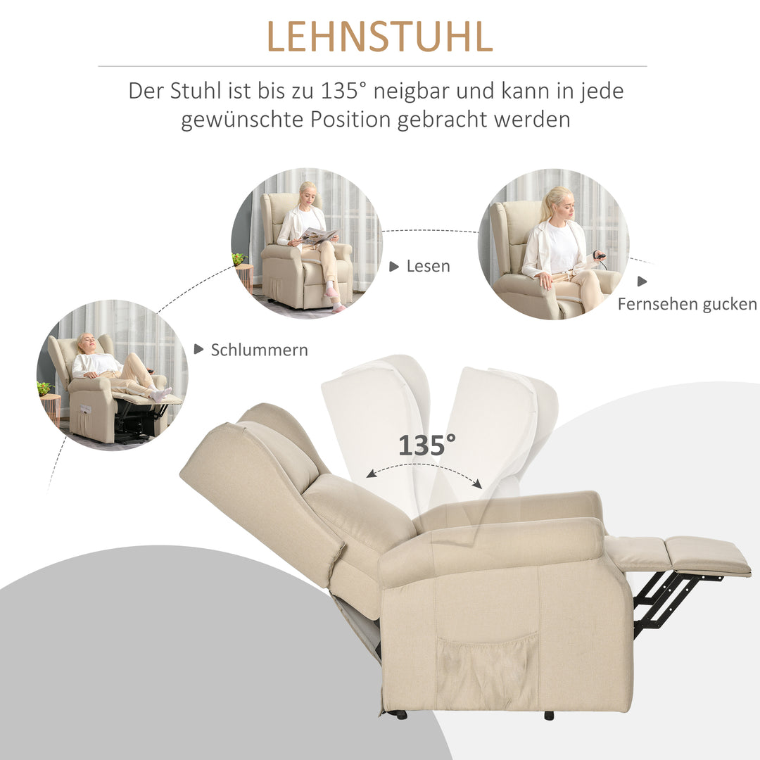 Elektrisk lænestol med ståhjælp, 72,5 x 94 x 109 cm, cremefarvet