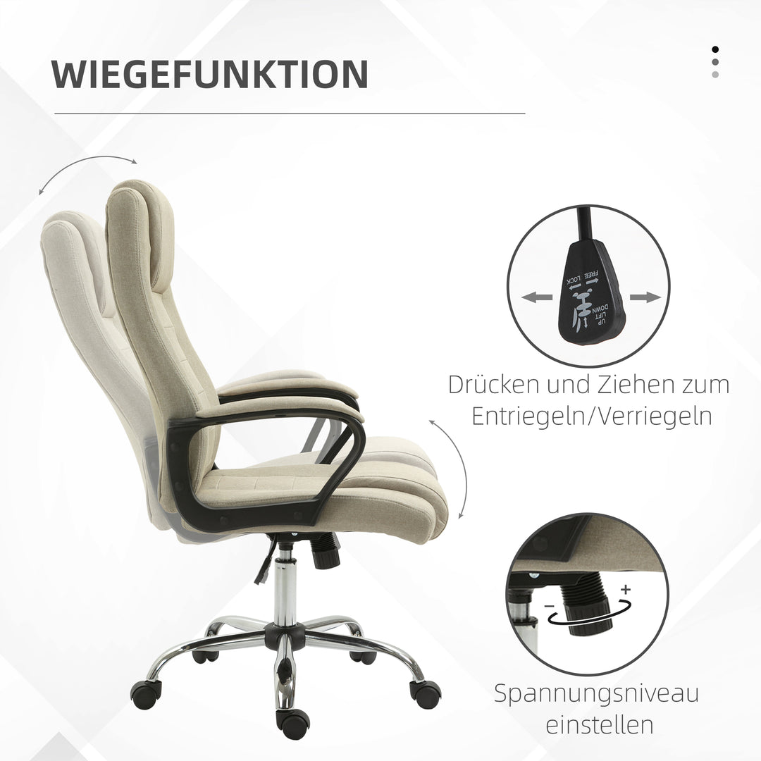 Kontorstol i linnedlook, højdejusterbar, gyngefunktion, 5 hjul, beige