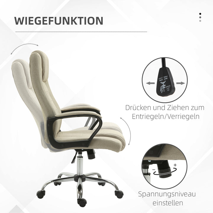 Kontorstol i linnedlook, højdejusterbar, gyngefunktion, 5 hjul, beige