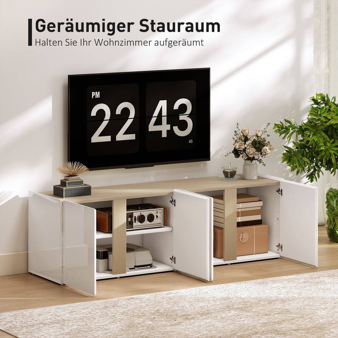 Tv-bord til 65-tommer, tv-skab med soft-close-døre, justerbare hylder, kabelhuller, til stue, hvid