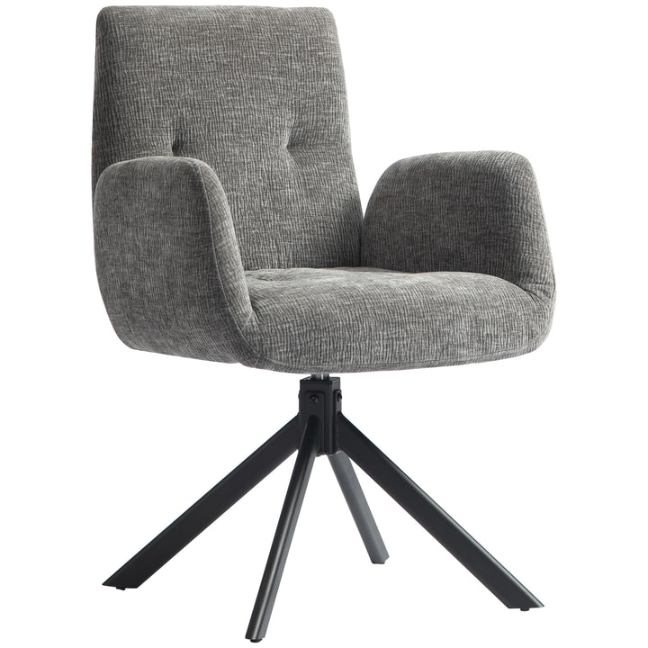 Polstret lænestol, accentstol, moderne design, drejefunktion, op til 120 kg, mørkegrå