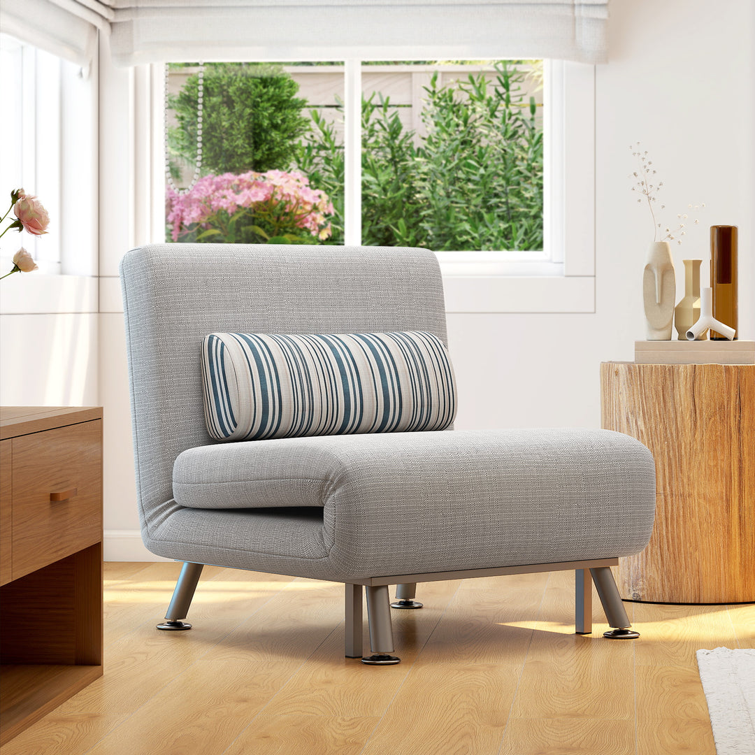 Klapstol med sengefunktion, foldbar afslapningsstol i linnedlook, justerbar ryglæn, 75 x 70 x 75 cm, grå