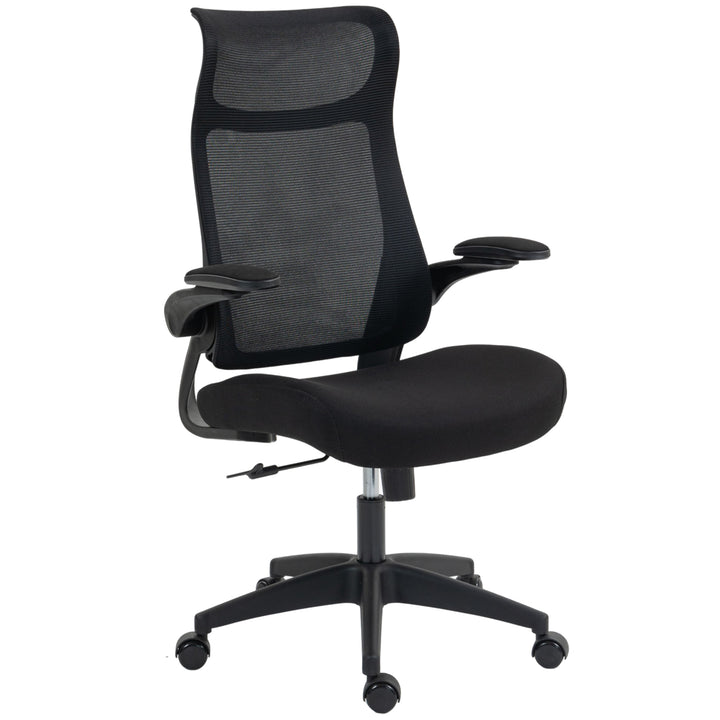 Ergonomisk kontorstol med 3D-armlæn, netryg, S-formet ryglæn, nakkestøtte, vippefunktion, sort
