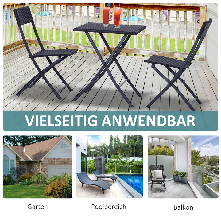 Polyrattan bistrosæt til 2 personer siddegruppe rattan havemøbelsæt sort