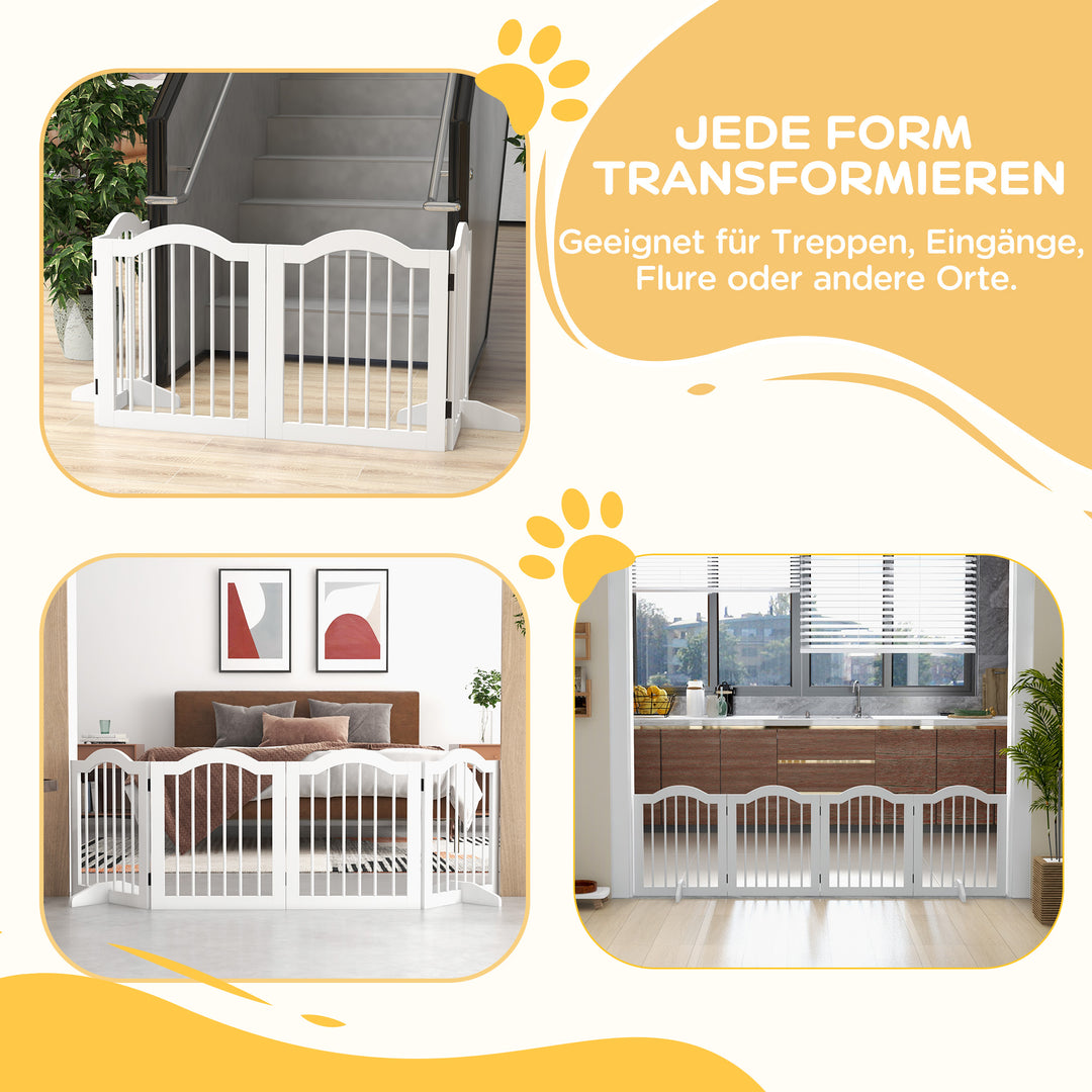 Foldbar hundegitter, 4 paneler, til trapper, gange, døre, mdf/massivt træ, hvid
