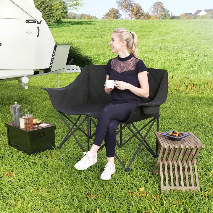 Klapstol, foldbar 2-personers campingstol med bæretaske, udendørs, lasteevne op til 250 kg, 145 x 60 x 92 cm, sort