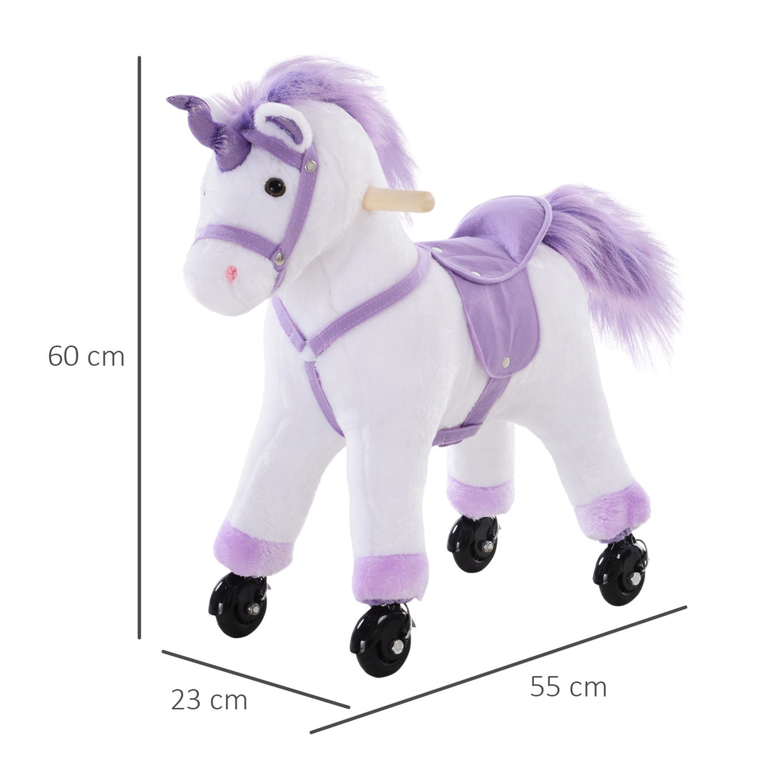 Ridehest på hjul legetøjsheste ridedyr vrinskende plys lilla 55 x 23 x 60 cm