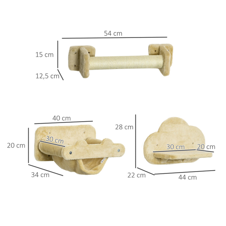 Kattetrappe, 5-delt sæt, 2 kradsetræer, 2 platforme med plysbetræk, hængekøje, beige