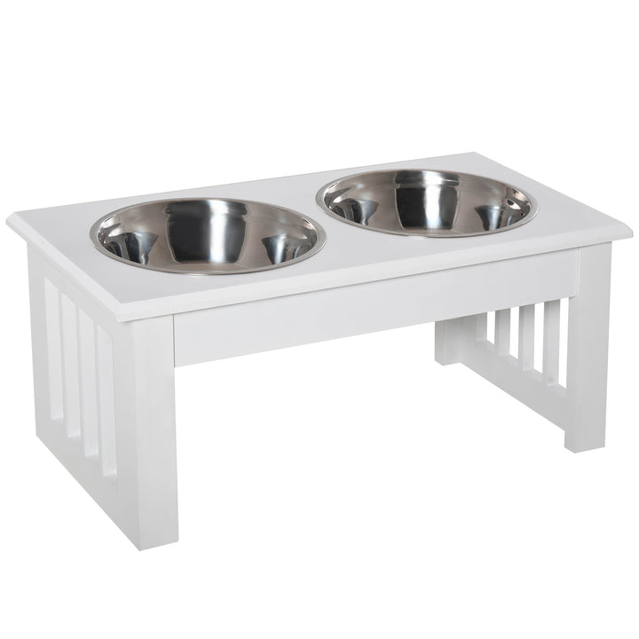 Foderstation til hunde, skridsikker, 44 x 24 x 15 cm, hvid, 0,9 l pr. skål