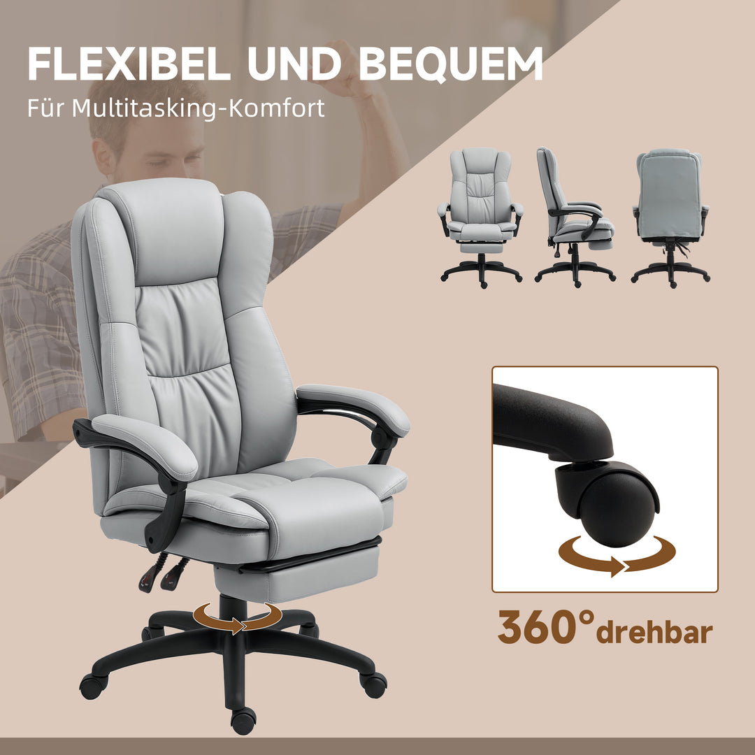Justerbar drejestol med fodstøtte, nakkestøtte, massagefunktion, kunstlæder, 68,5x68,5x113-121cm