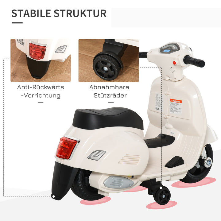 Elektrisk børnemotorcykel vespa elmotorcykel med led-lys, lyd, børne elmotorcykel til børn fra 18-36 måneder hvid