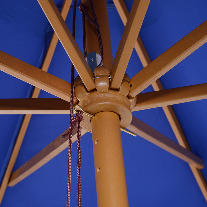 Parasol/Haveparasol, vejrbestandig, bambus, 300 cm x 300 cm x 250 cm, blå + natur