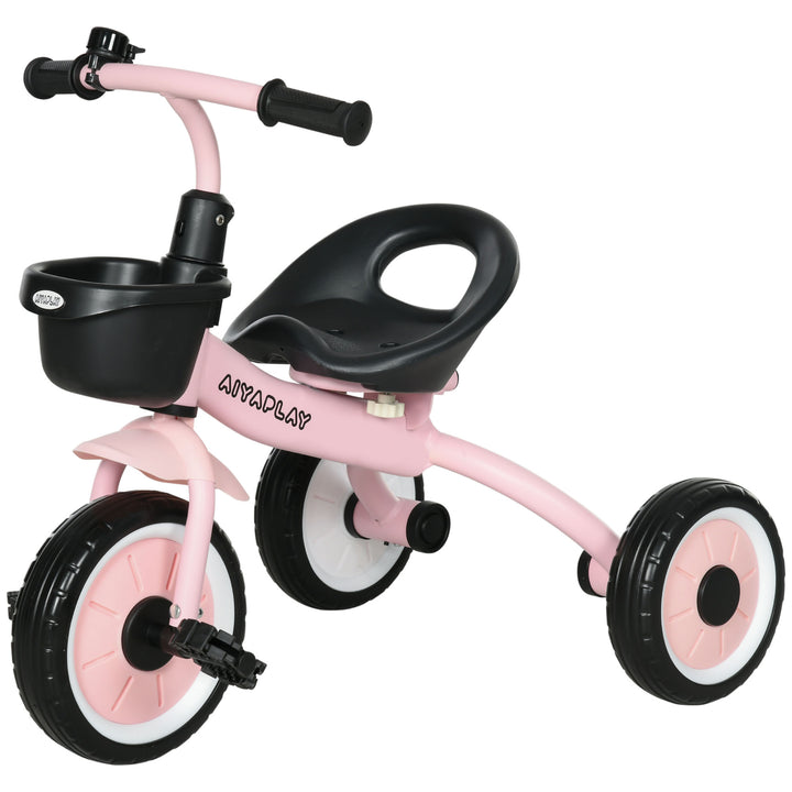 Trehjulet cykel til børn 2-5 år, højdejusterbart sæde, ringeklokke, cykelkurv, metalstel, pink