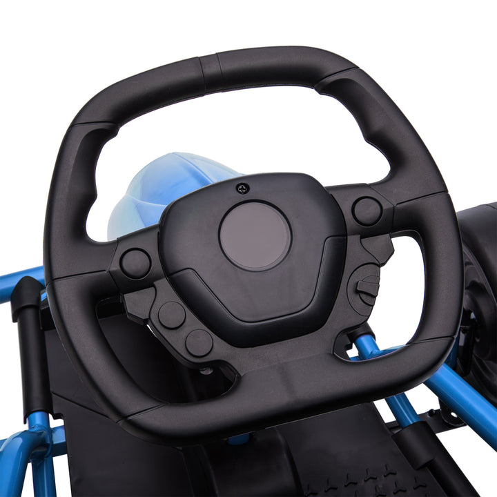 Elektrisk gokart til børn, driftfunktion, horn, musik, sikkerhedssele, blød start, blå/sort