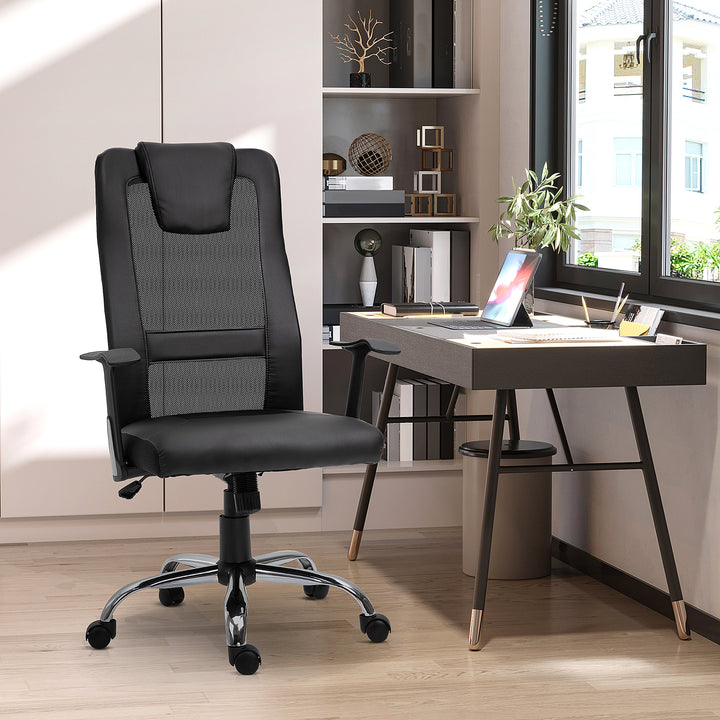 Kontorstol drejestol højdejusterbar lederstol skrivebordsstol ergonomisk pu sort 66 x 73 x 108-118 cm