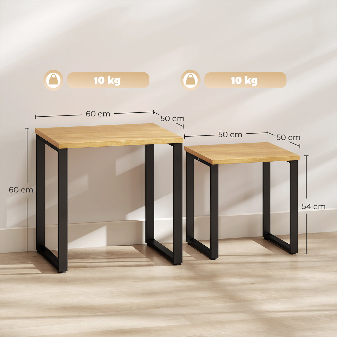 Sofabordsæt med 2, stuebord med metalstel til stuen, naturlig finish