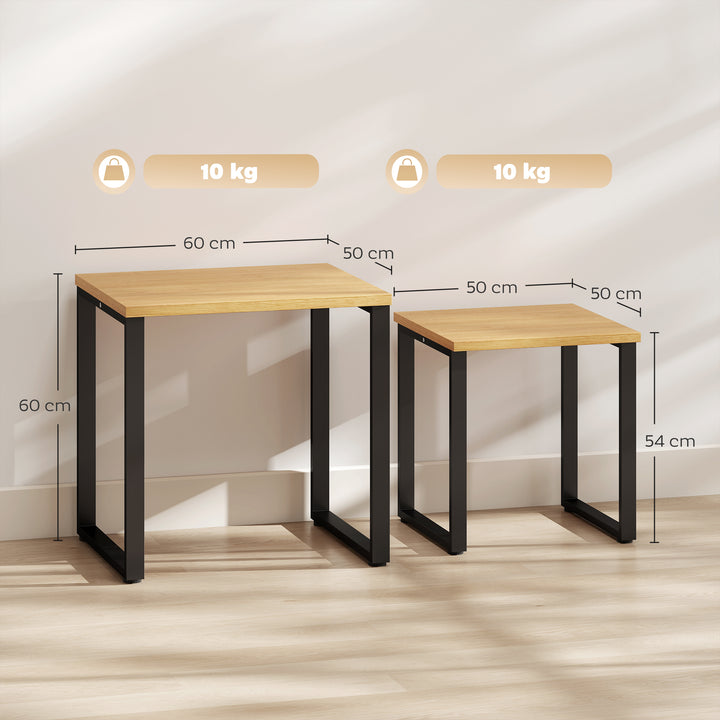 Sofabordsæt med 2, stuebord med metalstel til stuen, naturlig finish
