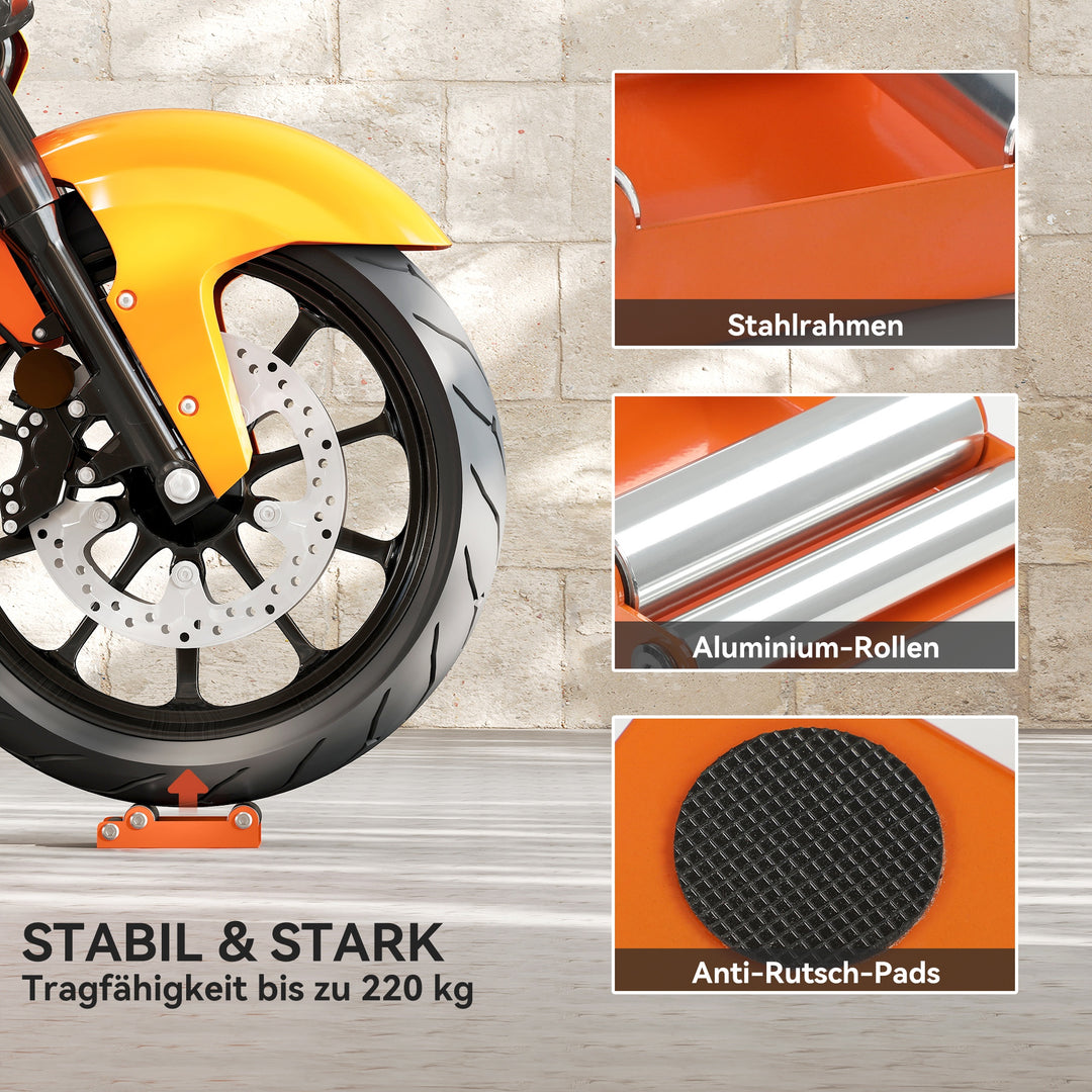 Motorcykel rengøringsstativ rullestativ hjuldrejehjælp cykel <485 lb og dækbredde <180 mm orange