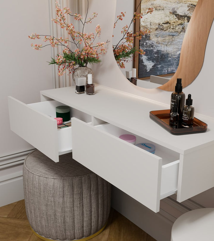 Elegant væghængt sminkebord med 2 skuffer, kashmir-farvet