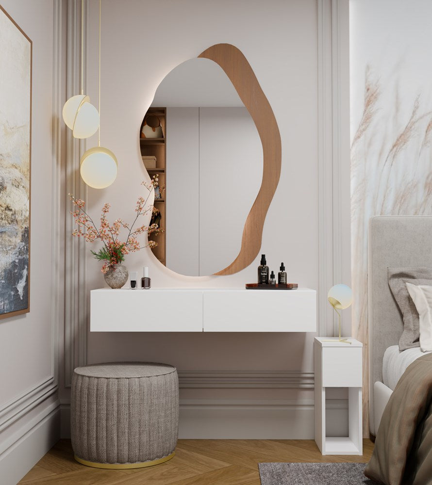 Elegant væghængt sminkebord med 2 skuffer, hvid