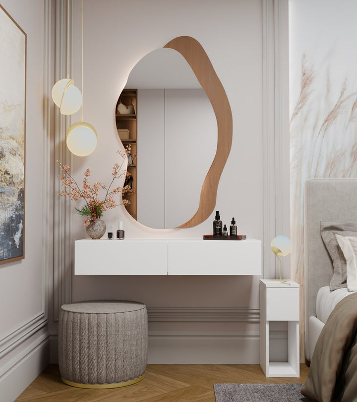 Elegant væghængt sminkebord med 2 skuffer, hvid