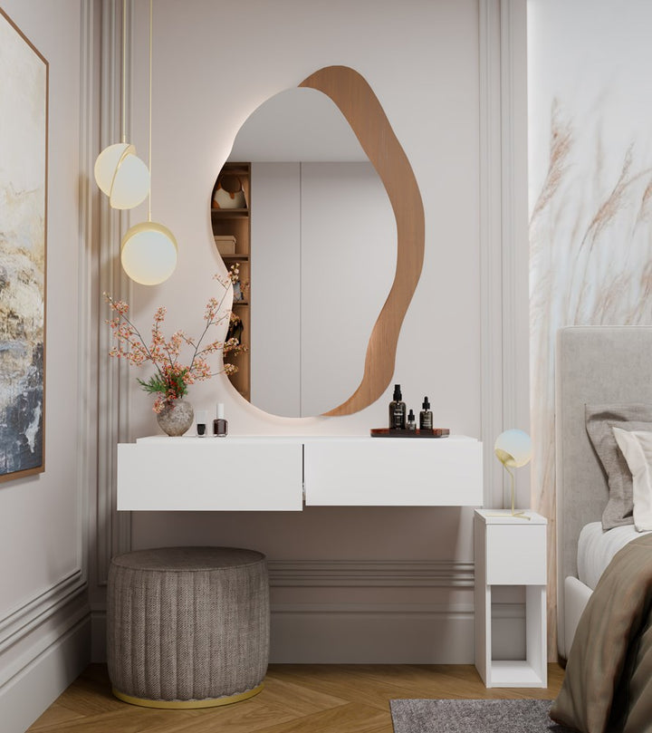 Elegant væghængt sminkebord med 2 skuffer, hvid