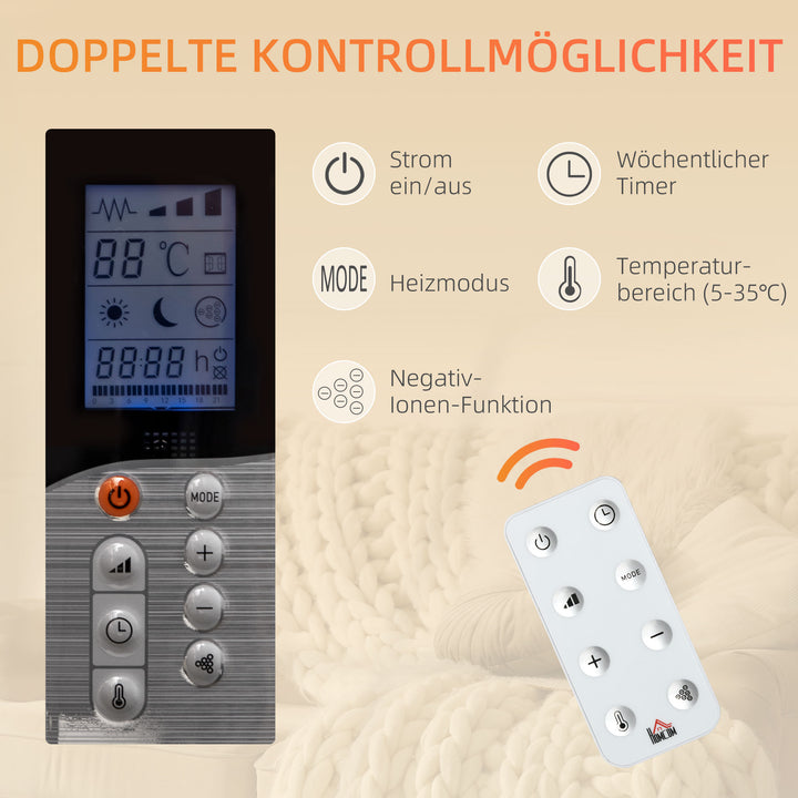 Elektrisk varmelegeme med hjul, 9 forudinstallerede tilstande, vægmonterbar, 5-35°c, hvid, 75 x 7,5 x 58,5 cm