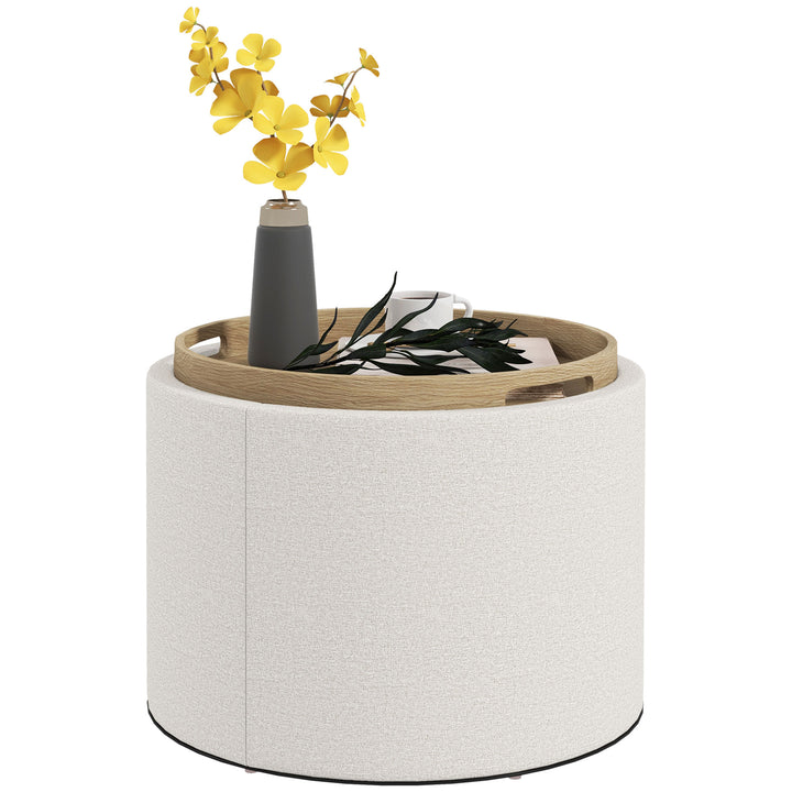 Polstret skammel, hør, skjult opbevaring, vendbart låg, 56 cm x 56 cm x 42 cm, creme + natur