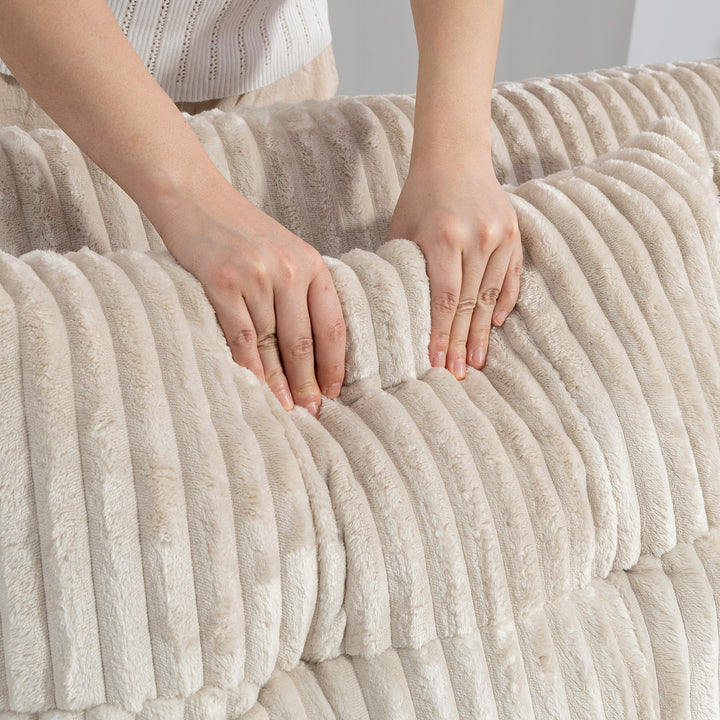 2-personers sovesofa, fløjlsbetræk, kan laves om til en sovesofa, 2 hynder, sidelommer, 157 x 190 cm, cremehvid