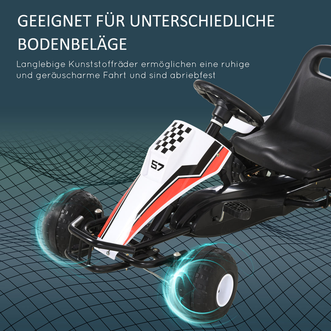 Gokart børnebil pedalbil med pedalbremser børnelegetøj til 3-6 år stål hvid 104 x 66 x 57 cm