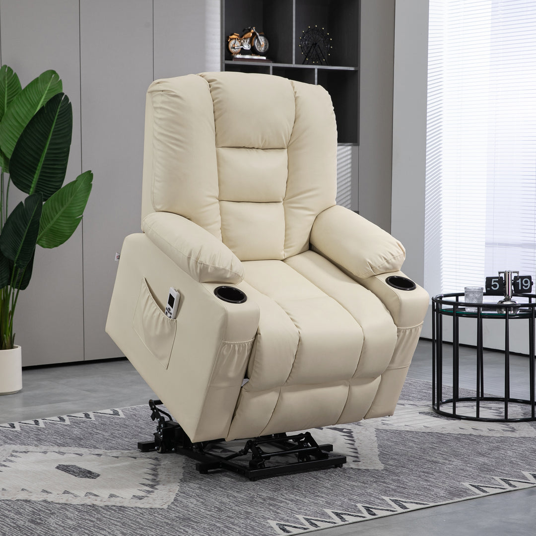 Massagestol stand-up aid seniorstol, inklusive fjernbetjening, 4 massagetilstande, 90 cm x 98 cm x 102 cm, creme