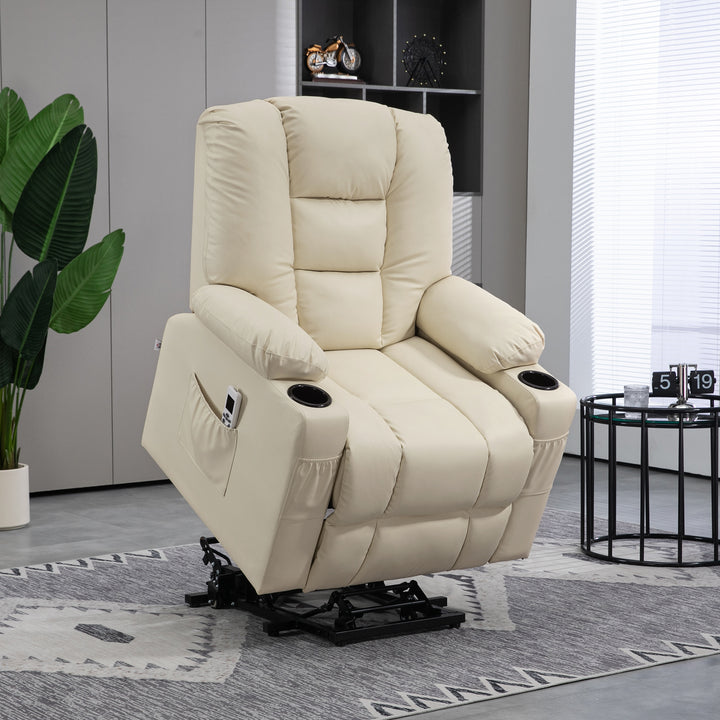 Massagestol stand-up aid seniorstol, inklusive fjernbetjening, 4 massagetilstande, 90 cm x 98 cm x 102 cm, creme