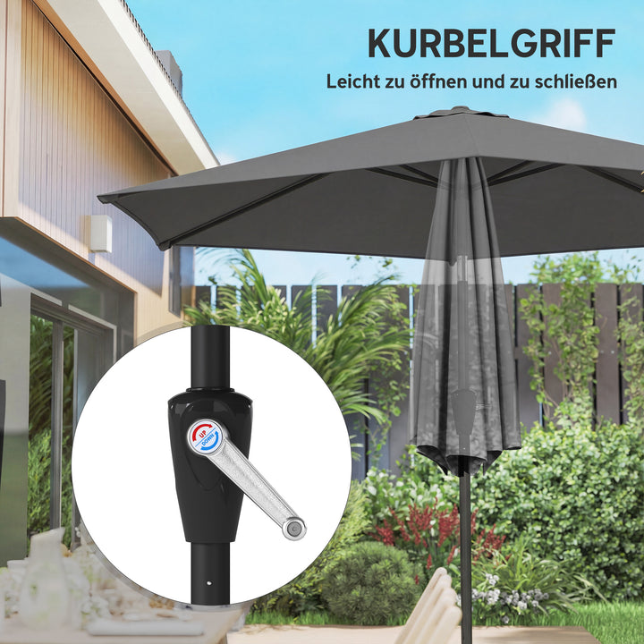 270 cm vipbar parasol, balkonparasol med håndsving, UV 50+, haveparasol, mørkegrå
