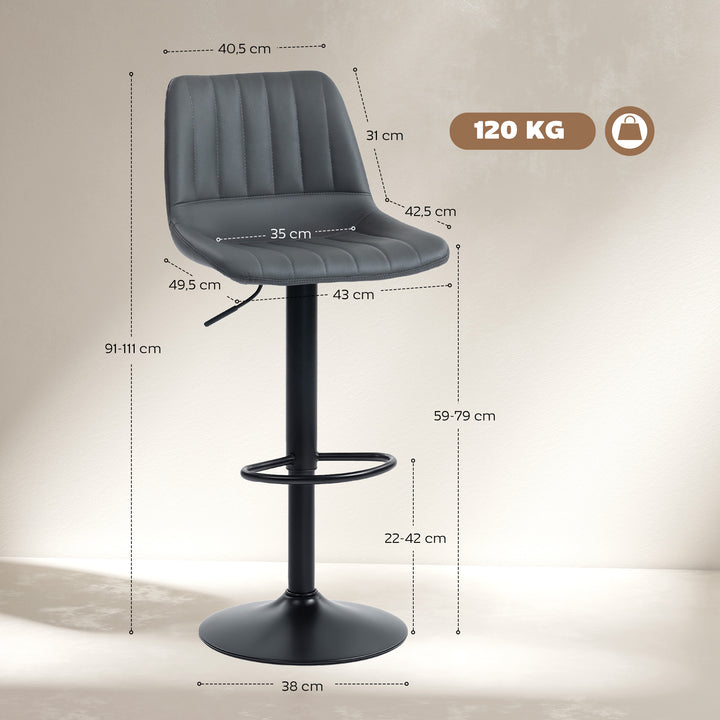 Sæt med 2 barstole i retrodesign, med fodstøtte, højdejusterbar, 43 cm x 49,5 cm x 111 cm