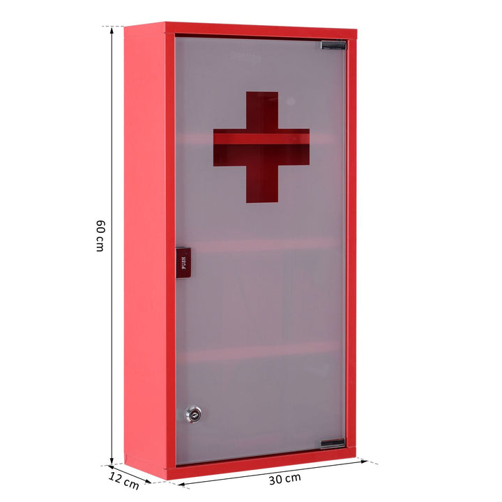 Medicinskab medicinskab med 3 niveauer førstehjælpsskab med lås apotekerskab med frostet glasdør stålrød 27 x 57 x 12 cm