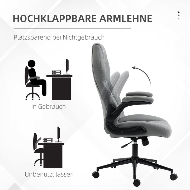 Kontorstol med ryglæn, højdejusterbart, foldbare armlæn, vippefunktion, lysegrå